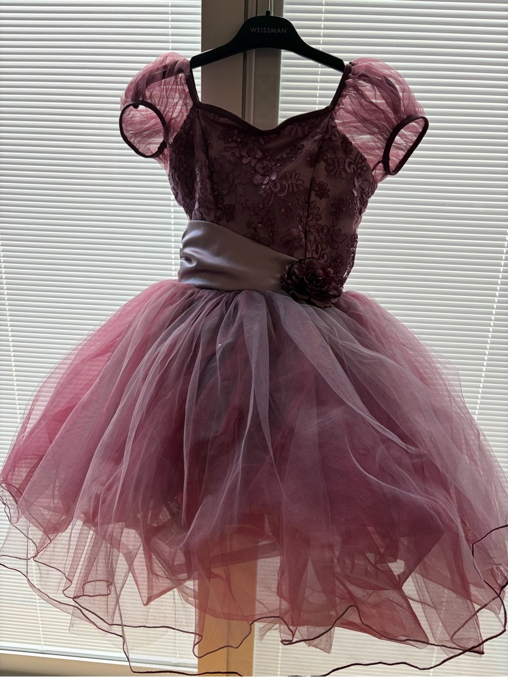 Revolution Dark Lavender Tulle Dance Dress Floral Bodice builtin leotard Youth L
